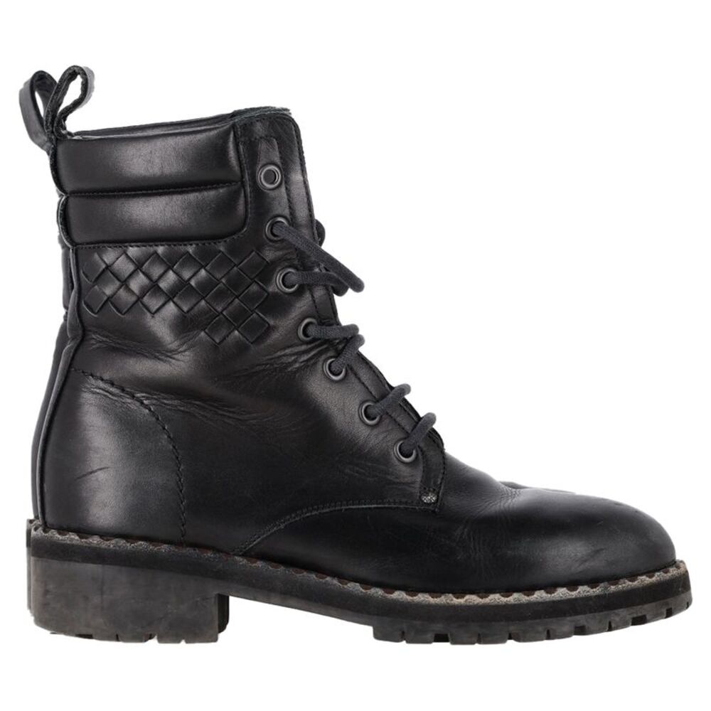 Bottega Veneta Eldfell Intrecciato Combat Boots in Black Leather